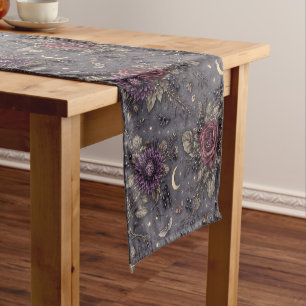 Chemin De Table Court Illustration gothique de minuit aux fleurs lunaire