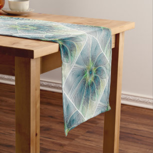 Chemin De Table Court Imaginaire fleuri Moderne Bleu Vert Fractal Fleur