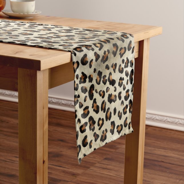 Chemin De Table Court Impression de léopard guépard motif beige marron (In Situ)