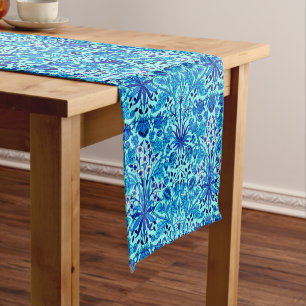 Chemin De Table Court Impression Hyacinthe de William Morris, Aqua et Tu