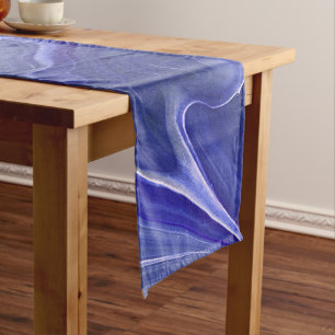 Chemin De Table Court Indigo Violet Agate Marbre Abstraction