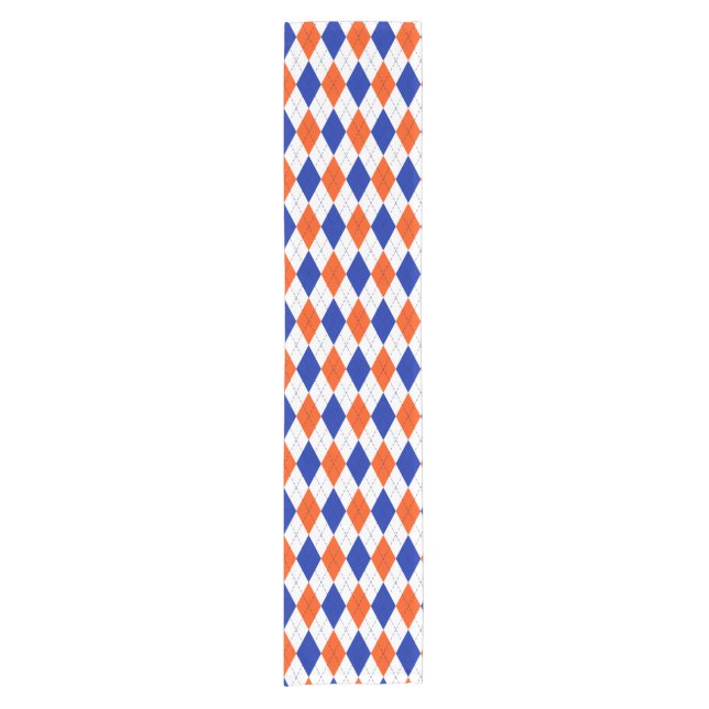 Chemin De Table Court Jacquard orange et bleu diamant (Devant)