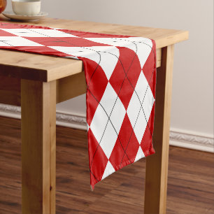 Chemin De Table Court Jacquard preppy Tartan Diamond Plaid Rouge Blanc