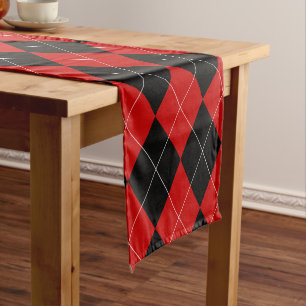 Chemin De Table Court Jacquard preppy Tartan Diamond Plaid Rouge Noir