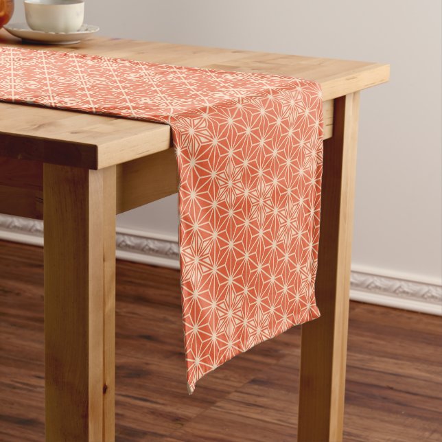 Chemin De Table Court Japonais Asanoha motif, Coral Orange (In Situ)