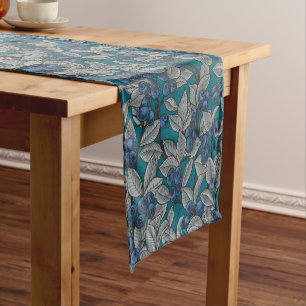 Chemin De Table Court Jardin aux bleuets, bleu et gris