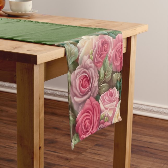 Chemin De Table Court Jardin Rose victorien - Fleurs rose pastel (In Situ)