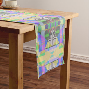 Chemin De Table Court Jaune bleu violet géométrique