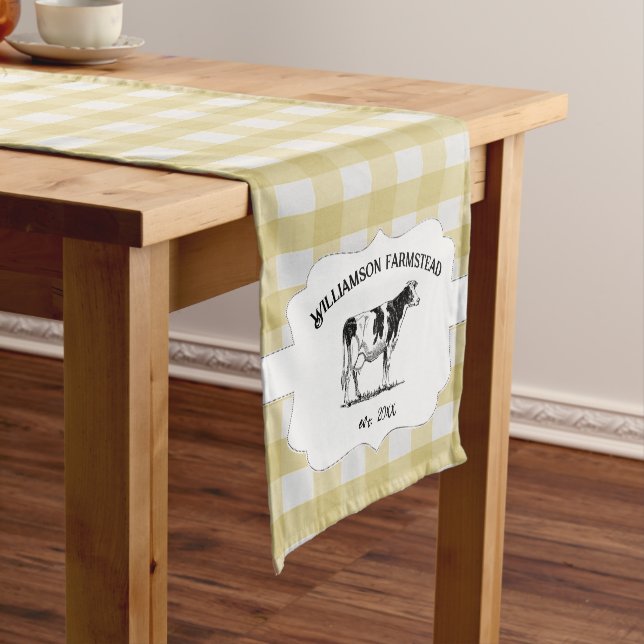 Chemin De Table Court Jaune Buffalo Plaid Vache de ferme Courte Table Ru (In Situ)