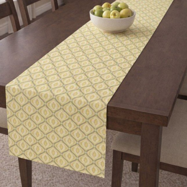 Chemin De Table Court Jaune et gris ovals abstraits rétro  (Créateur téléchargé)