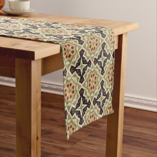 Chemin De Table Court Jaune Moutarde Ocre Vert Olive Noir Art Tribal
