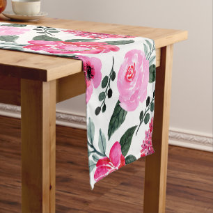 Chemin De Table Court Joli Motif d'aquarelle rouge d'hiver