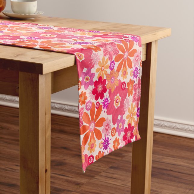 Chemin De Table Court Joli style rétro style floral rose orange (In Situ)