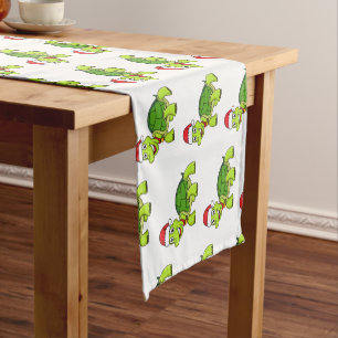 Chemin De Table Court Jolie tortue en chapeau de Père Noël