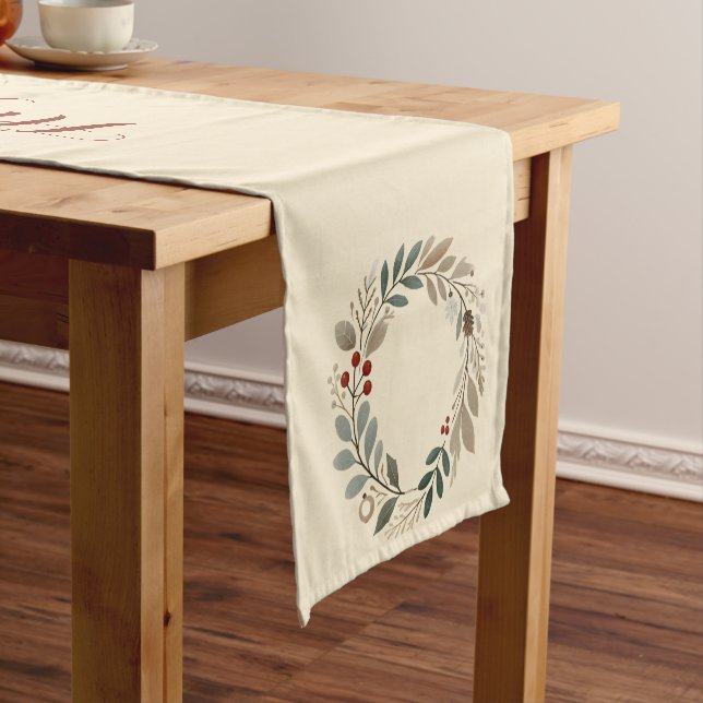Chemin De Table Court Joyeuses fêtes Noël Wreath Table Runner (In Situ)