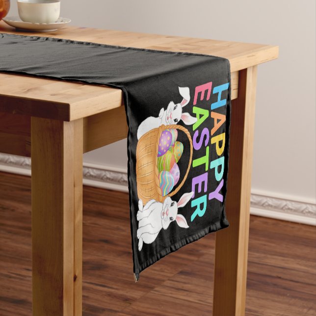 Chemin De Table Court Joyeuses Pâques 2025  Œufs Lapin Mignon (In Situ)