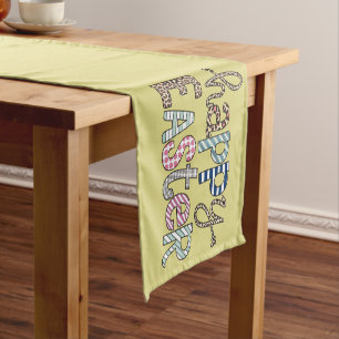 Chemin De Table Court Joyeuses Pâques Lapin Mignon Floral Printemps Léop