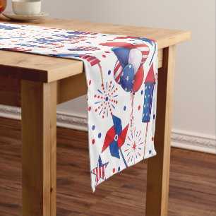 Chemin De Table Court Joyeux 4 juillet Red Blue Cute Party