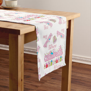 Chemin De Table Court Joyeux Anniversaire Célébrez Pink Short Table Runn