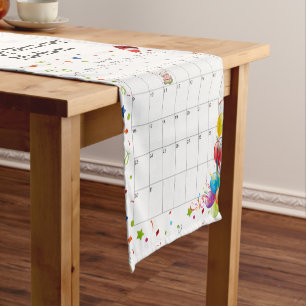 Chemin De Table Court Joyeux anniversaire Janvier 2022 Calendrier