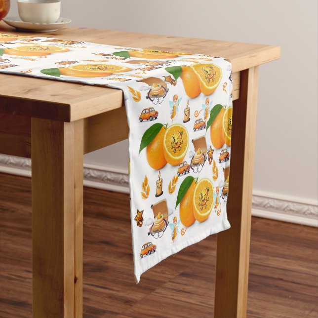 Chemin De Table Court Joyeux Anniversaire Oranges Nappe de Table (In Situ)