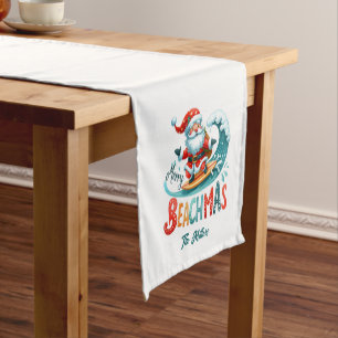 Chemin De Table Court Joyeux Beachmas Père Noël Surfing Retro Design