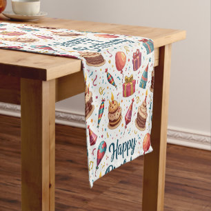 Chemin De Table Court Joyeux coureur de table d'anniversaire avec ballon