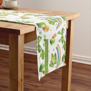 Chemin De Table Court Joyeux Motif d'aquarelle de la Saint Patrick