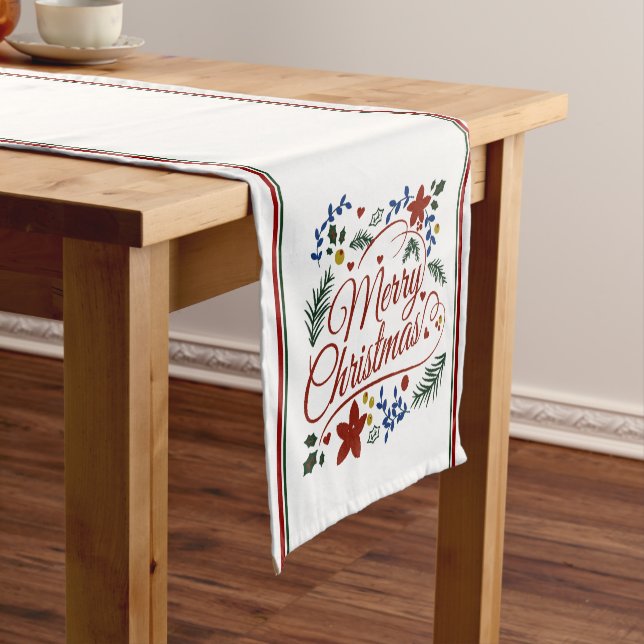 Chemin de table court Joyeux Noël floral (In Situ)