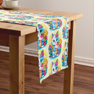 Chemin De Table Court Kitty Chat avec crème glacée Summer Kawaii Caractè