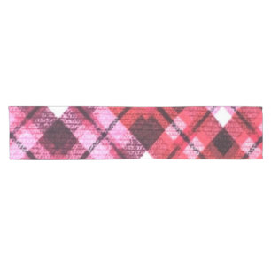 Chemin De Table Court Knit Plaid Tartan Check Pink White Wine Motif
