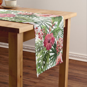 Chemin De Table Court La ketmie tropicale fleurit le motif de feuillage