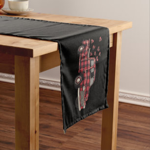 Chemin De Table Court La Saint-Valentin Camion Drôle Buffalo Plaid Léopa