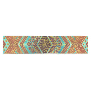Chemin De Table Court Le motif ethnique tribal de Boho a brûlé l'orang