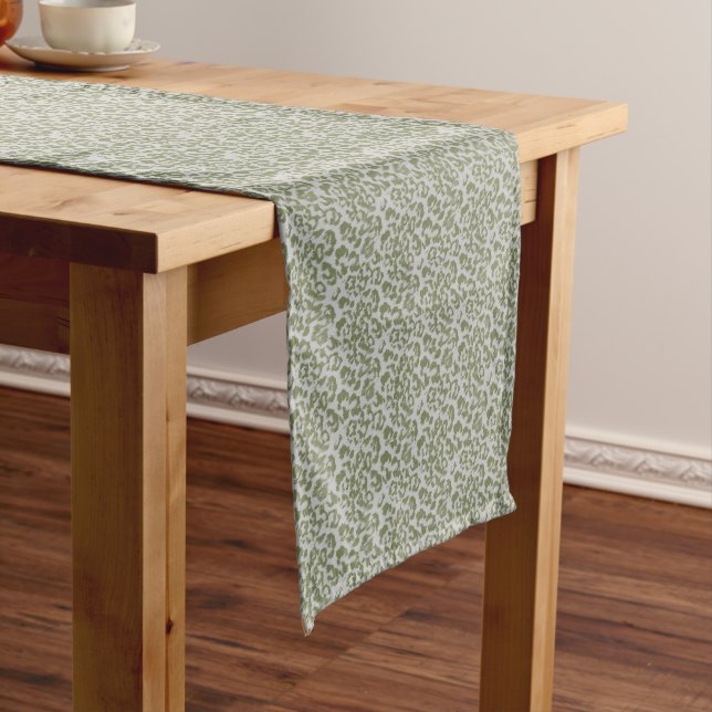 Chemin De Table Court Léopard tacheté gris olive  (In Situ)