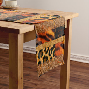 Chemin De Table Court Léopard & Tigre – Motif Safari Moderne