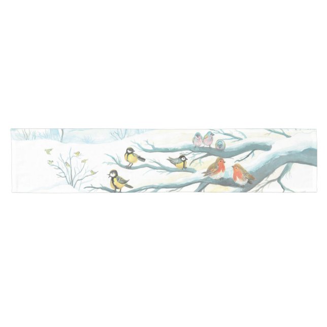 Chemin De Table Court Les oiseaux forestiers en hiver (Horizontal)