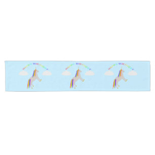 Chemin De Table Court Licorne de fantaisie Anniversaire Arc-en-ciel et N