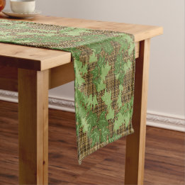Chemin De Table Court Lierre vert sur plaid doré noir