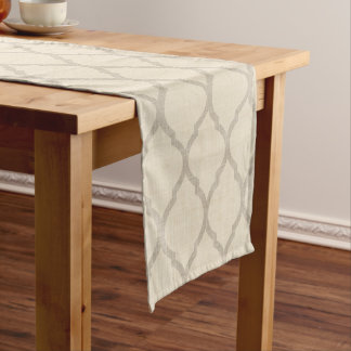 Chemin De Table Court Lin Beige et Taupe Quatrefoil marocain