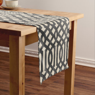 Chemin De Table Court Linge Beige et Charbon Trellis moderne