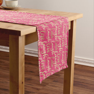 Chemin De Table Court Live Laugh Love Faux Gold Letting Deep Pink