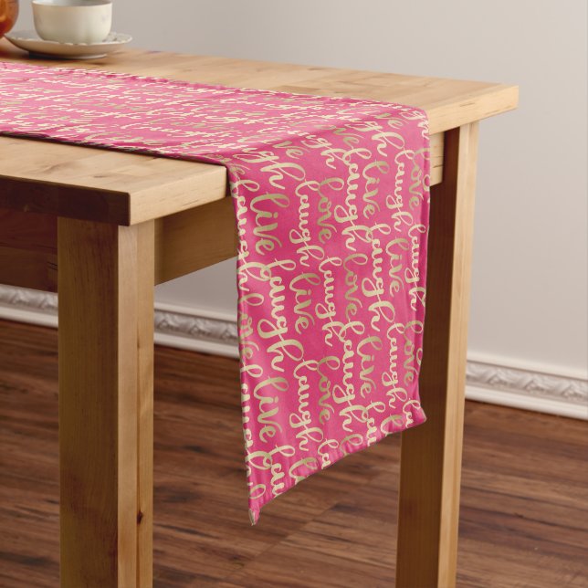 Chemin De Table Court Live Laugh Love Faux Gold Letting Deep Pink (In Situ)