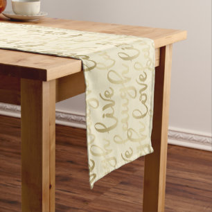 Chemin De Table Court Live Laugh Love Faux Gold Lettres Beige clair