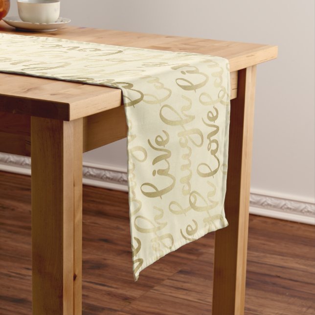 Chemin De Table Court Live Laugh Love Faux Gold Lettres Beige clair (In Situ)
