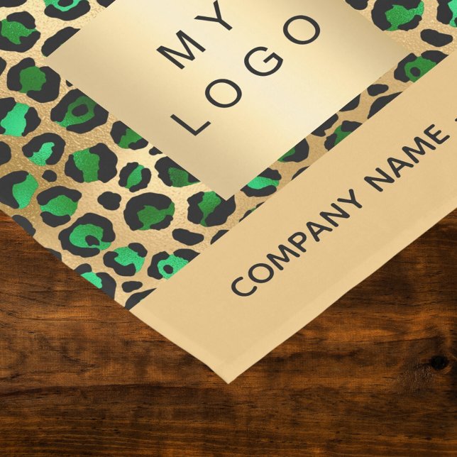 Chemin De Table Court Logo d'entreprise en or vert émail motif léopard (Créateur téléchargé)
