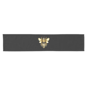 Chemin De Table Court Logo Faux Gold Foil Bee Polygonal sur Noir