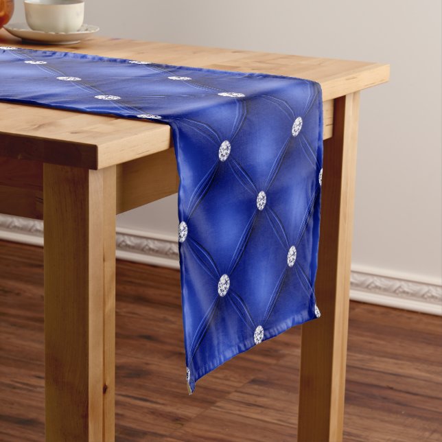 Chemin De Table Court Luxe Royal Blue Diamond Tufted Motif (In Situ)