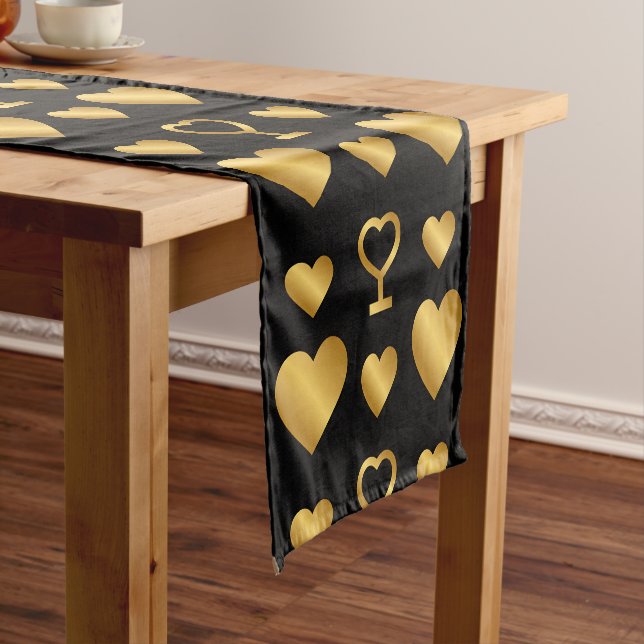 Chemin De Table Court Luxury Gold Foil Hearts on Black  (In Situ)