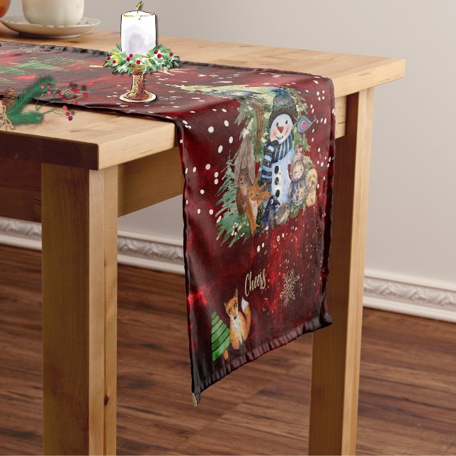 Chemin De Table Court Magic Christmas Snowman & amis Red Table Runner (Magic Christmas Snowman & friends Red Table Runner)